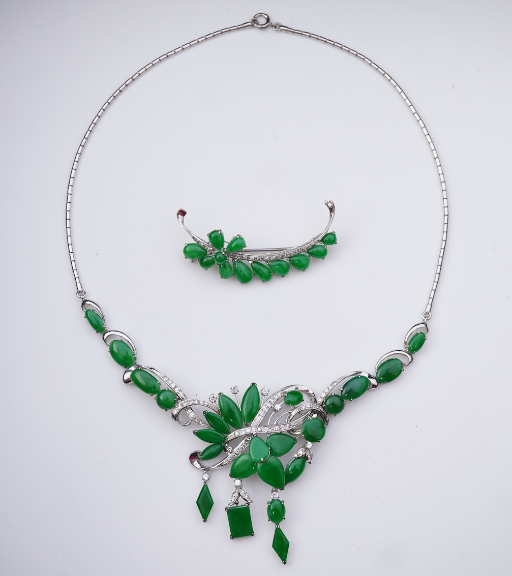 A jadeite and diamond demi-parure, 1960s